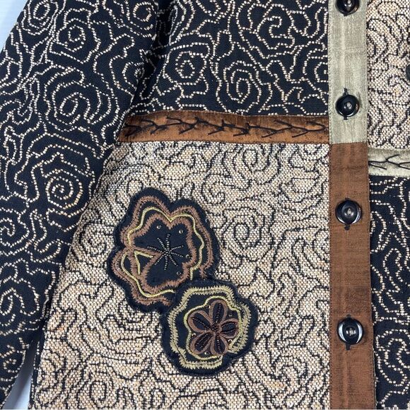 Yak Magik Jacket Embroidered Beaded Silk Women's Size S Blanket Coat Black Tan - Picture 3 of 10